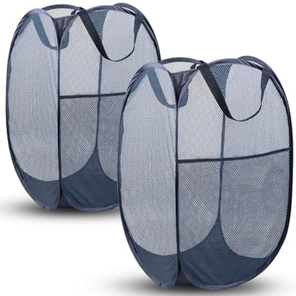 2 Pack Pop Up Laundry Hampers, 70 L Collapsible Foldable Mesh Basket, Blue - color: 2 PCS Blue