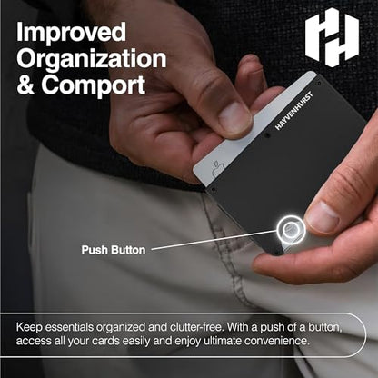 Hayvenhurst Wallet for Men - Slim RFID Blocking Metal Wallet with Cash Strap, Minimalist Front Pocket Credit Card Holder, Small Mens Wallet - color: Black (Cash Strap)