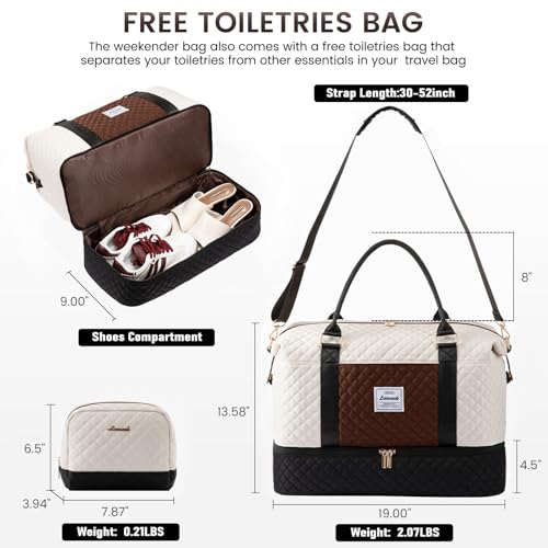 LOVEVOOK Travel Duffle Bag,Weekender Bags for Women with Shoe Compartment - color: Black＆white＆brown-a, size: Large-2 Pcs