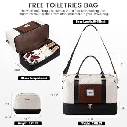 LOVEVOOK Travel Duffle Bag,Weekender Bags for Women with Shoe Compartment - color: Black＆white＆brown-a, size: Large-2 Pcs