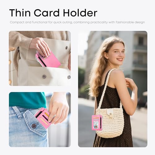 Pink Credit Card Holder Small Wallet for Women - color: Pink