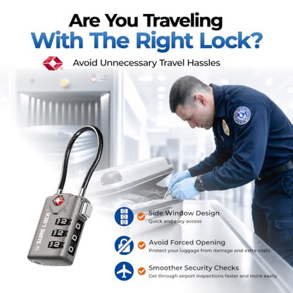 SURE LOCK TSA Approved Luggage Locks with Open Alert Indicator, 3 Digit Combination Cable Travel Lock for Suitcase, Backpack, Gym Locker, Toolbox & Travel Bag(Grey 2 Pack) - color: GREY 2 PACK
