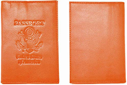 Genuine Cowhide Leather Orange RFID-Blocking Passport Cover Case Holder & Wallet - color: Orange (With RFID)