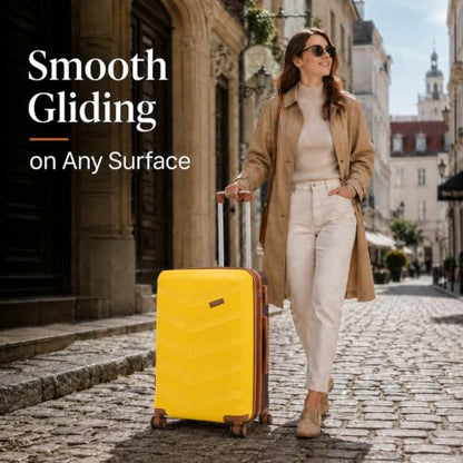 CONCEPTEN Expandable Carry on Luggage 3 Piece Suitcases with Spinner Wheels - color: Yellow, size: 3 Piece