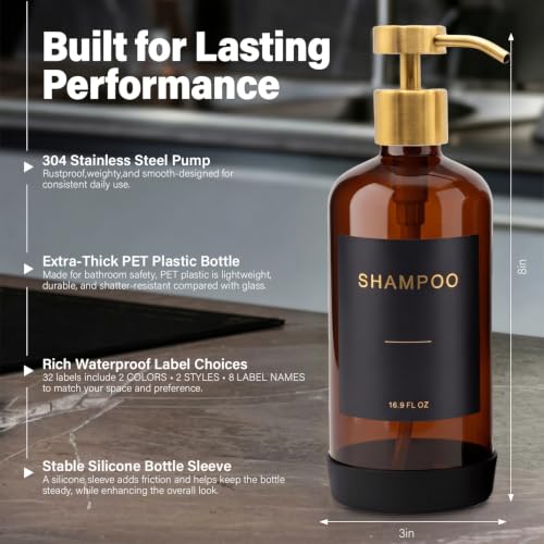 Prus Waso Shower Shampoo Dispenser Set, Amber & Gold - color: Amber & Gold