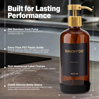 Prus Waso Shower Shampoo Dispenser Set, Amber & Gold - color: Amber & Gold