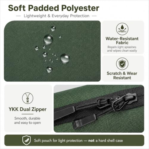 Electronics Travel Organizer, Compact Charger Case | Soft padded polyester helps protect cables, power banks, adapters and earbuds from light splashes and daily scratches - color: Green