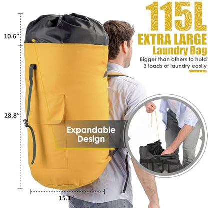 Backpack Laundry Bag, 115L Heavy Duty Extra Large College Laundry Backpack, Dirty Clothes Bag with Shoulder Straps, Laundry Hamper Bag with Drawstring Closure for College Dorm, Apartment Gold - color: Gold