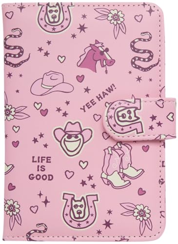 Life is Good Travel Passport Cover, Card Slots, Snap Closure - color: Howdy Pink