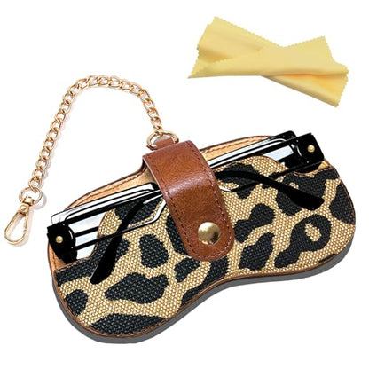 Eyewear Clutch Glasses Case with Clip Soft Leather Sunglasses Bag - color: Bn Yellow, size: X-Large, style: Leopard
