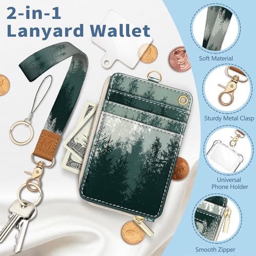 Forest Lanyard Wallet with Id Badge Holder Keychain for Card Women - color: Misty Forest