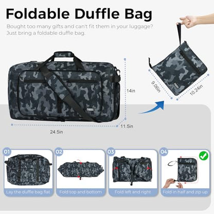 Fmeida 65L Duffle Bag Foldable Travel Duffel Bags for Men Women Travel Bag - color: Glossy BlackCamo