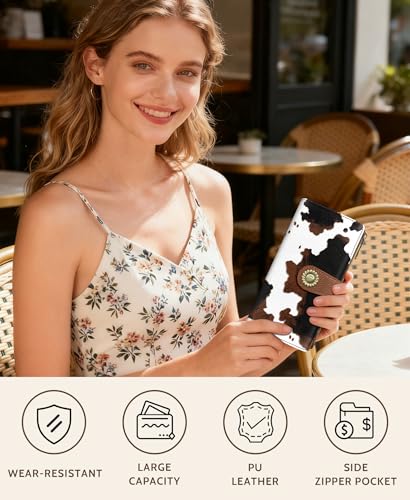 GIANCOMICS Cow Print Womens Wallet RFID Blocking, Credit Card Holder Bifold - color: Cow Print