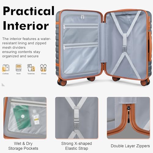 20" Carry On Luggage Set 3 Piece With Travel Backpack, YKK Zippers - color: Grey, size: 3 Piece Set (20inch)
