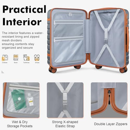 20" Carry On Luggage Set 3 Piece With Travel Backpack, YKK Zippers - color: Grey, size: 3 Piece Set (20inch)