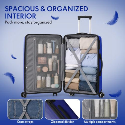 LLUXARIV 3-Piece PP Hardshell Luggage Set, 20"/24"/28", Dark Blue - color: Dark Blue