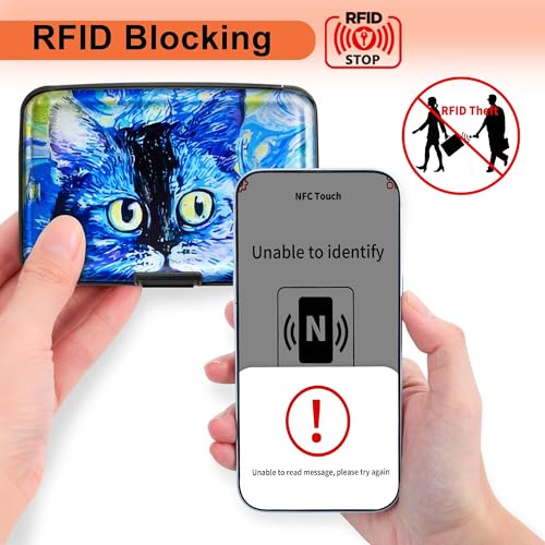 Mayski Credit Card Holder for Women RFID Blocking Wallet, Blue Cat - color: Blue Cat