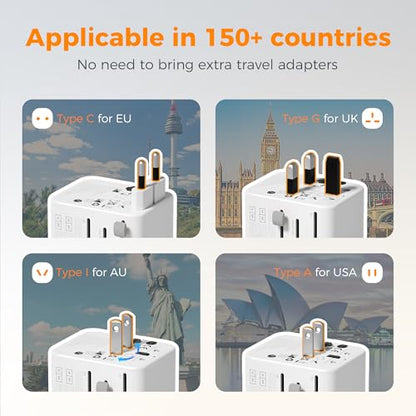 TESSAN Universal Travel Adapter 28W, International Power Adapter - color: Grey white