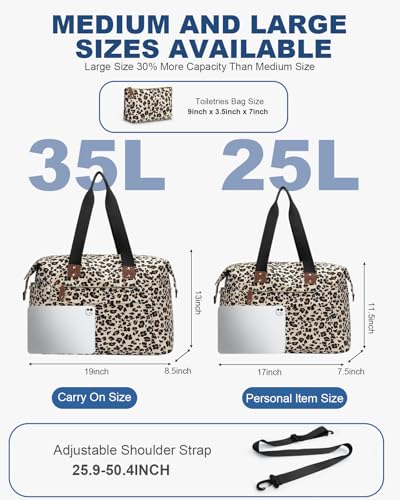Pritent Travel Duffle Bag, Weekender Overnight Personal Item Carry On Bag - color: Leopard, size: Large