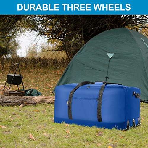 Finnhomy 120L Foldable Rolling Duffel Bag with 3 Wheels, Light Weight Travel Duffel bag with Large Loading Capacity, 32'' Rolling Duffel bag with Shoulder Strap - color: Blue