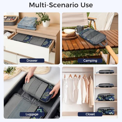 BAGAIL 4 Set/6 Set/8 Set Compression Packing Cubes Travel Accessories Expandable Packing Organizers (Half Mesh, 6-Navy Leaf) - color: 6-Navy Leaf, style: Half Mesh