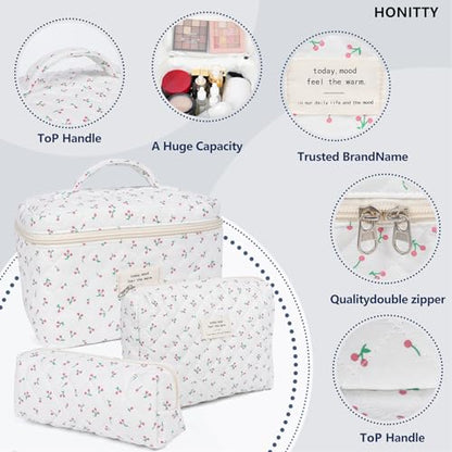 honitty Makeup Bag,Quilted Cosmetic Bags for Women - color: Cherry