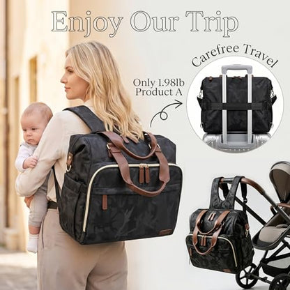 Diaper Bag Backpack Mommy Bag Large Capacity Diaper Backpack Travel Essential Baby Diaper Bag for Mom and Dad, Black (Camo Black) - color: Camo Black