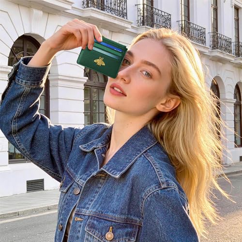 SEAVILIA Credit Card Holder Small Keychain Wallet for Women RFID Blocking - color: Litchi Green