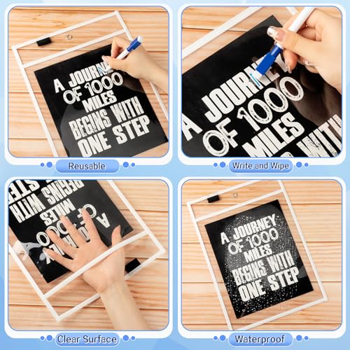 Seajan Clear Dry Erase Pockets Plastic Sleeves, Black, White - color: Black, White