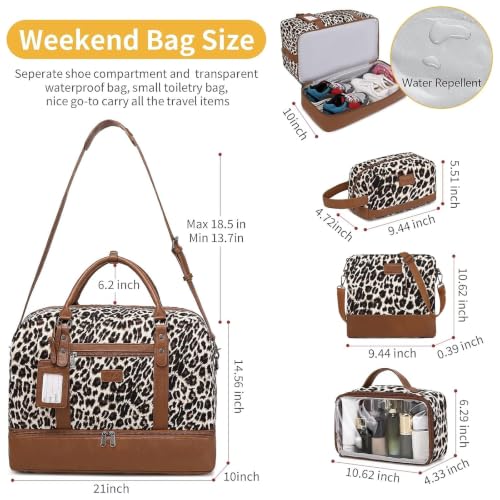 4PCS Weekender Bags for Women Large Overnight Weekend Travel Duffel Bags - color: Brown Leopard-2