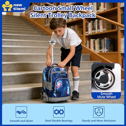 NEW TILAMI 18 Inch Rolling Backpack with Lunch Bag for Girls Boys School - color: Deep Space