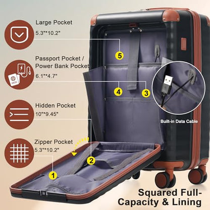 Merax Hardside Luggage Set,5 Piece Front Opening Suitcase Set.Black - color: Black and Brown, size: 5 Piece(20/24/28/DB/TB)