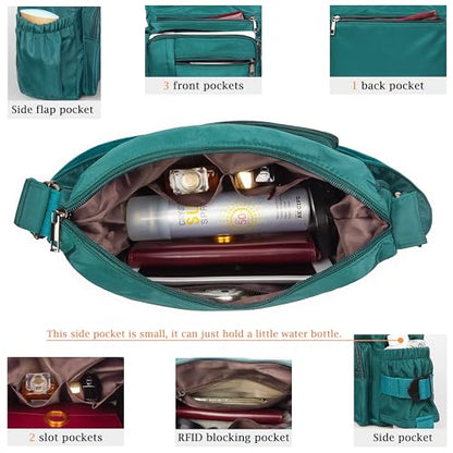 VOLGANIK ROCK RFID Anti Thief Crossbody Bag for Women Waterproof Shoulder Bag Messenger Bag Casual Nylon Purse Handbag - color: Lake Blue