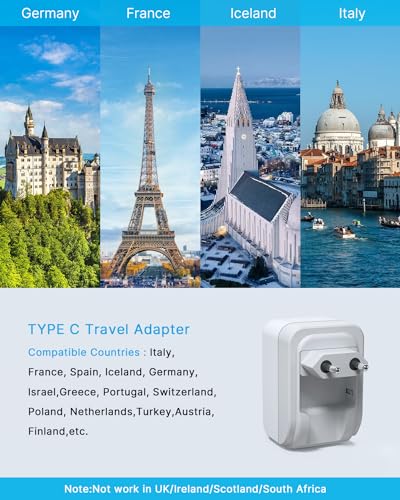 VINTAR 2 Pack European Travel Plug Adapter, Type C Foldable Power Adaptor - style: 17W-Type C - Most of Europe