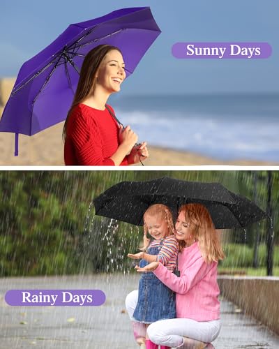 Yahenda 4 Pack Windproof Travel Umbrella Compact Automatic Folding Umbrellas for Rain Lightweight Portable Umbrella Gift for Men Women Backpack & Car Essentials - color: Purple, Black