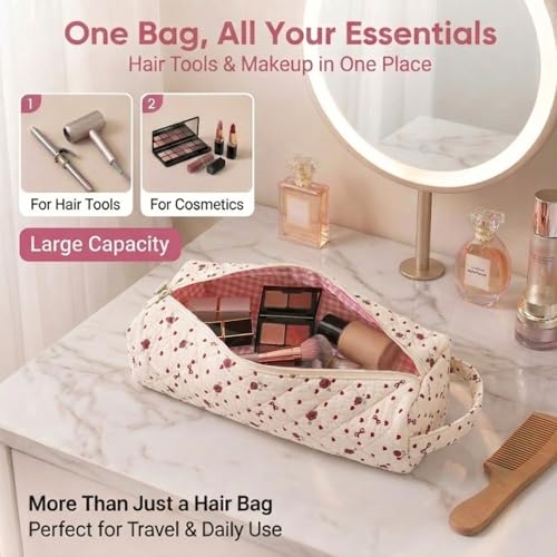 Cute Hair Tools Travel Bag Compatible with Dyson Airwrap Shark FlexStyle - color: Rose Red Hearts