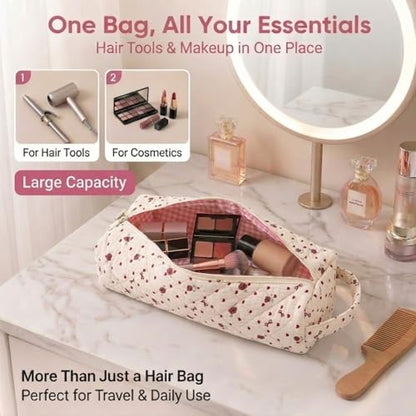 Cute Hair Tools Travel Bag Compatible with Dyson Airwrap Shark FlexStyle - color: Rose Red Hearts