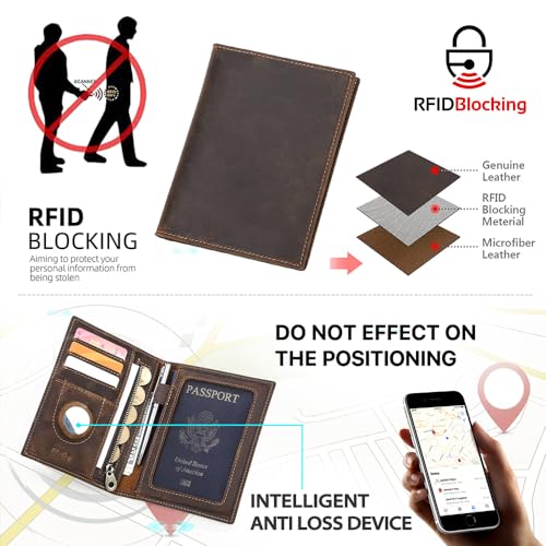 CONTACTS Rfid Passport Holder for Men Leather Passport Wallet by Handmade - color: Coffee, style: Plain- Classic