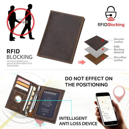 CONTACTS Rfid Passport Holder for Men Leather Passport Wallet by Handmade - color: Coffee, style: Plain- Classic