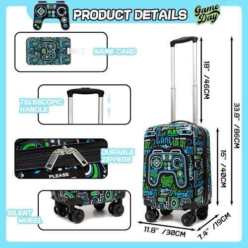 Kid’s Luggage Set 3 Piece Suitcase Set 16’’ Hardside Luggage with Spinner Wheels Girls Boys Carry on Toddler Travel Rolling Suitcase Airline Approved - color: Game