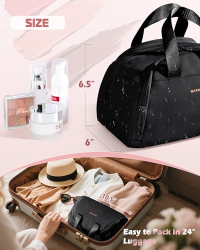 Marscamd Travel Makeup Bag for Women, Lay-Flat Toiletry Organizer, Black - color: Black