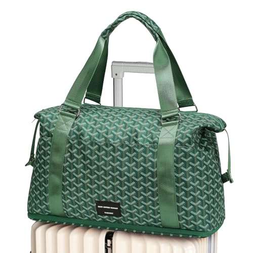 TINYAT Foldable Travel Duffle Bag - Expandable Personal Item Travel Bag,32L - color: Olive green