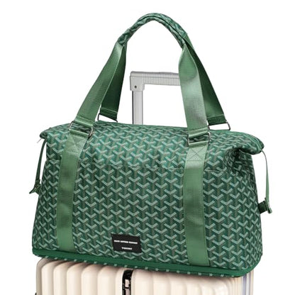 TINYAT Foldable Travel Duffle Bag - Expandable Personal Item Travel Bag,32L - color: Olive green