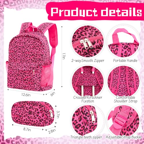 Redbaker 6 Pcs Kids Luggage Set, 17 Inch, Pink Leopard Print - color: Hot Pink