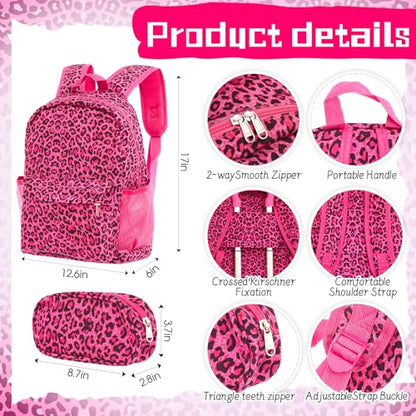 Redbaker 6 Pcs Kids Luggage Set, 17 Inch, Pink Leopard Print - color: Hot Pink