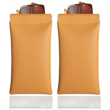 RayLove 2 Pack Glasses Case Soft Eyeglass Case For Women Men Squeeze Top Sunglasses Pouch Travel With Cleaning Cloth - color: California Orange