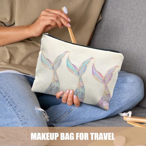 Mermaid Gifts for Women Cosmetic Makeup Bag - color: Preppy Beach Ocean Pastel Mermaid