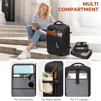 Vancropak Travel Backpack with Wheels, Rolling Backpack Fits 17.3" Laptop - color: Black Brown