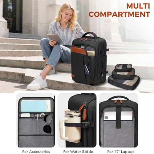 Vancropak Travel Backpack with Wheels, Rolling Backpack Fits 17.3" Laptop - color: Black Brown