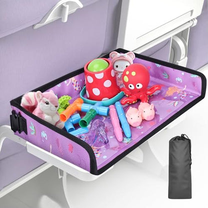 Kids Tray Table Cover, Airplane Tray Cover with Pockets - color: Purple